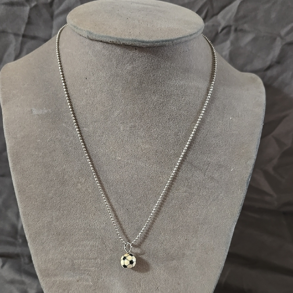 Minimalist Silver and Black Soccer Pendant Necklace